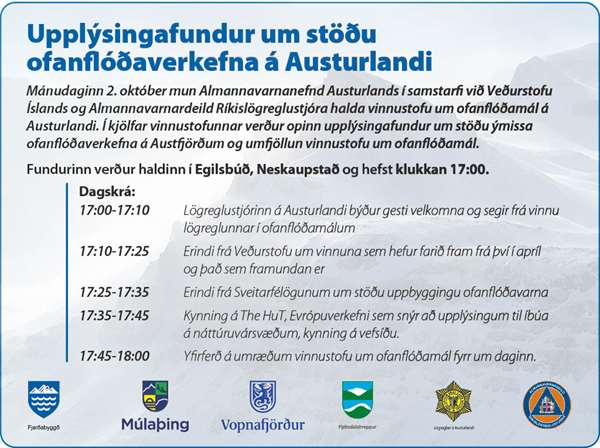 Upplýsingafundur um stöðu ofanflóðaverkefna á Austurlandi