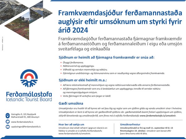 Framkvæmdasjóður ferðamannastaða auglýsir eftir umsóknum um styrki fyrir árið 2024