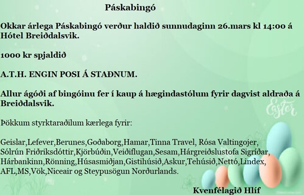 Páskabingó Hótel Breiðdalsvík