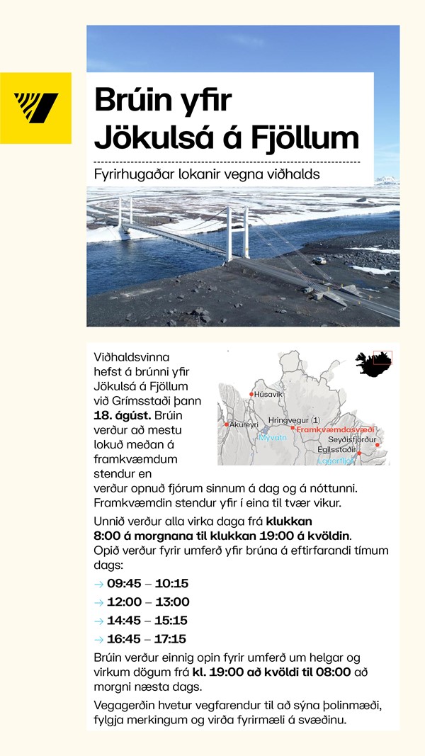 Brúin yfir Jökulsá á Fjöllum - lokun vegna viðhalds