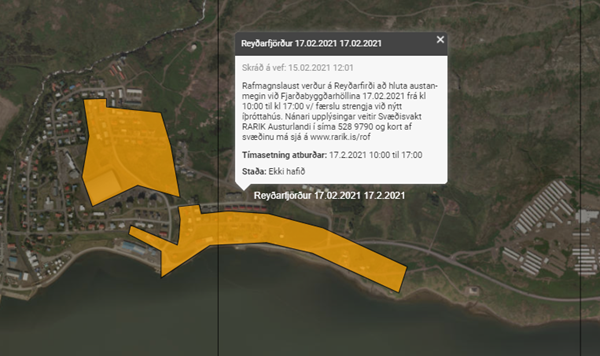 Rafmagnsleysi á Reyðarfirði á svæðum austan Fjarðabyggðarhallar 17.2.