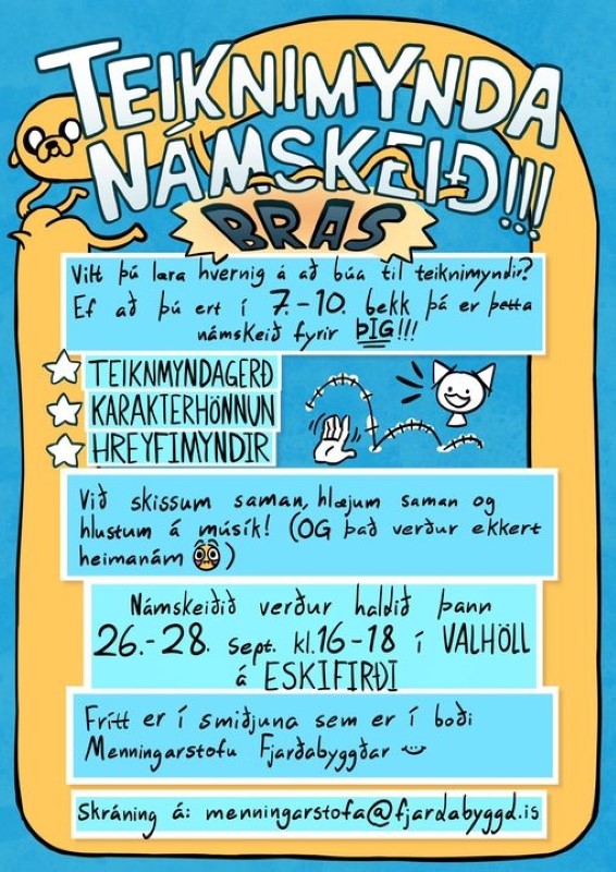 Teiknimyndanámskeið fyrir krakka í 7. - 10. bekk Teiknimyndanámskeið fyrir krakka í 7. - 10. bekk