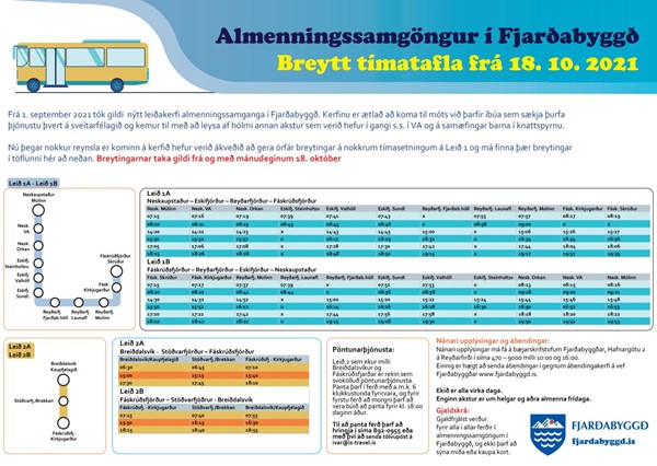 Breytingar á tímatöflu almenningssamgangna í Fjarðabyggð frá 18. október.